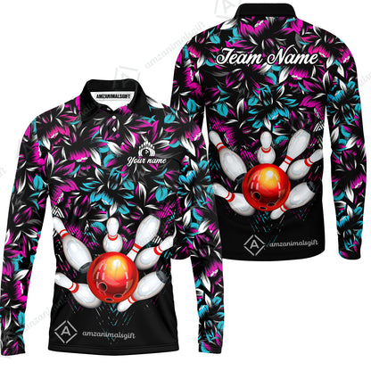 Custom Bowling Jersey Polo Shirt, Tropical Floral Bowling, Custom Bowling Jersey Team Shirt For Players With Name & Team Name