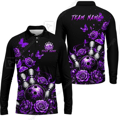 Custom Bowling Jersey Polo Shirt, Gothic Rose Bowling, Custom Bowling Jersey Team Shirt For Players With Name & Team Name
