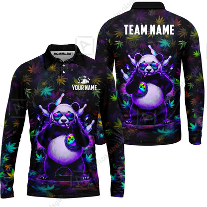 Custom Bowling Jersey Polo Shirt, Badass Stoner Panda & Psychedelic Leaves, Custom Bowling Jersey Team Shirt For Players With Name & Team Name