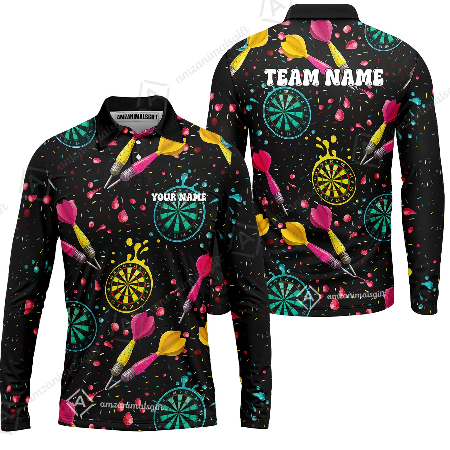 Customized Darts Team Uniform Shirt, Funny Colorful Donuts Darts and Dartboard, Personalized Name And Team Name