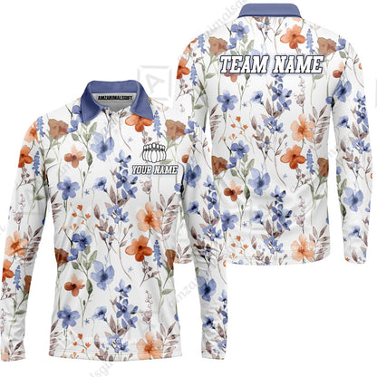 Customized Bowling Unisex Polo Shirt, Watercolor Floral Blossom Pattern, Bowling Uniform - Personalized Name Team Name