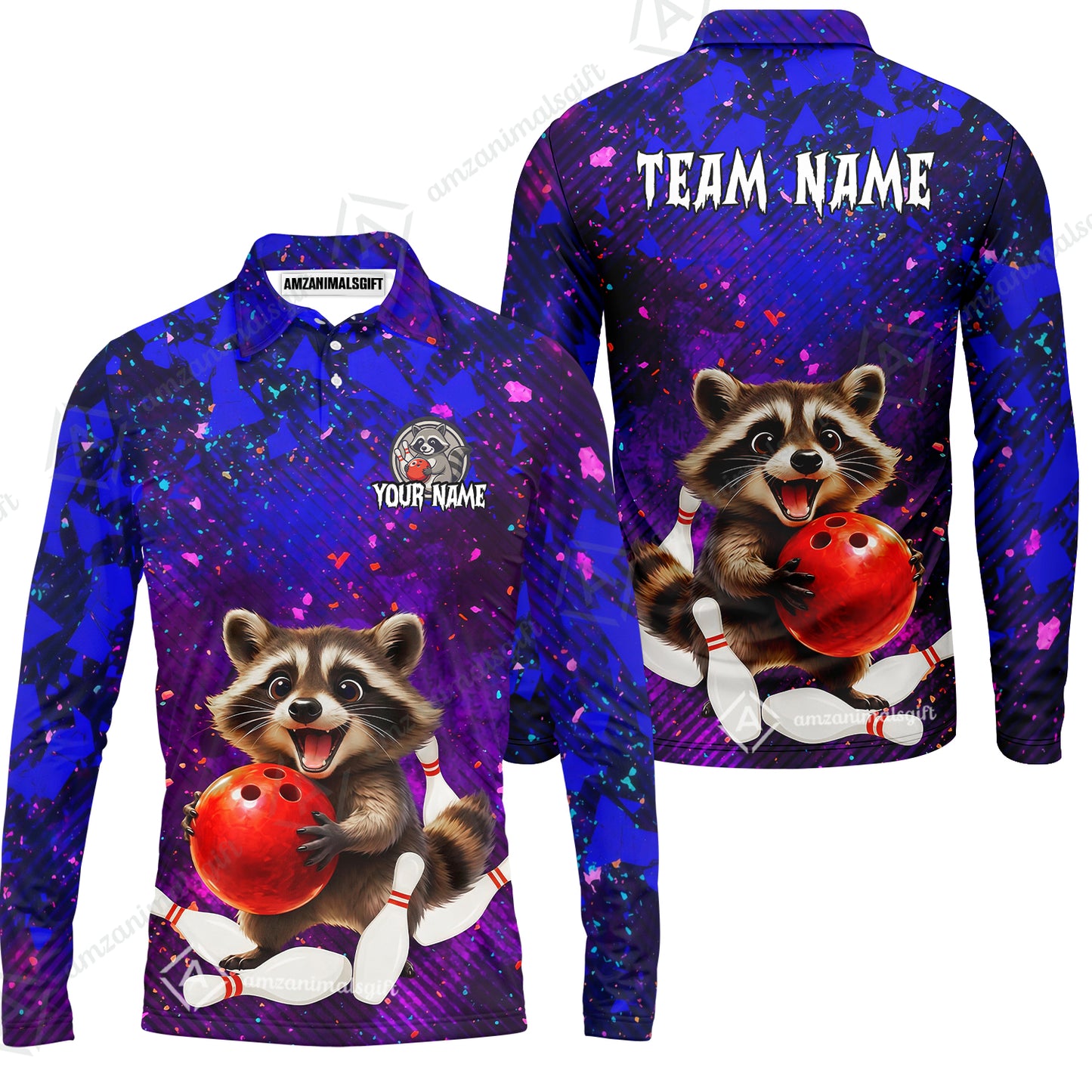 Custom Bowling Jersey Polo Shirt, Funny Raccoon Bowling, Custom Bowling Jersey Team Shirt For Players With Name & Team Name