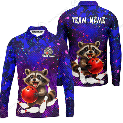 Custom Bowling Jersey Polo Shirt, Funny Raccoon Bowling, Custom Bowling Jersey Team Shirt For Players With Name & Team Name