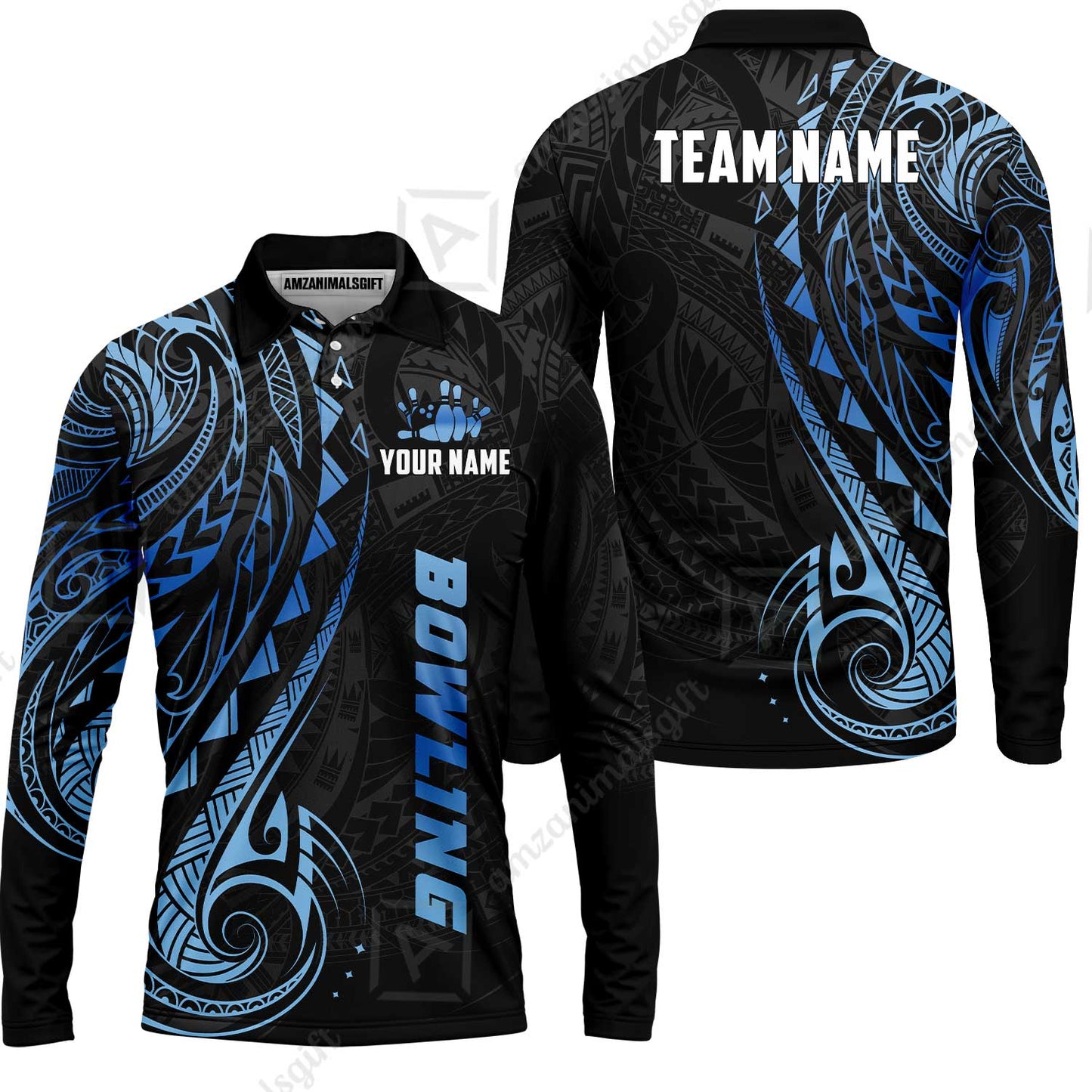 Custom Bowling Jersey Polo Shirt, Polynesian Maori Tribal Tattoo Bowling, Custom Bowling Jersey Team Shirt For Players With Name and Team Name