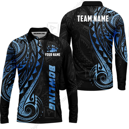 Custom Bowling Jersey Polo Shirt, Polynesian Maori Tribal Tattoo Bowling, Custom Bowling Jersey Team Shirt For Players With Name and Team Name