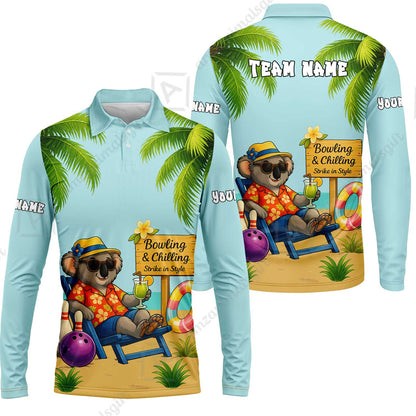 Custom Bowling Jersey Polo Shirt, Chilling Koala Bowling Custom Bowling Jersey Team Shirt For Players With Name & Team Name