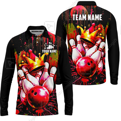 Custom Bowling Jersey Polo Shirt, Neon King Crown, Custom Bowling Jersey Team Shirt For Players With Name and Team Name