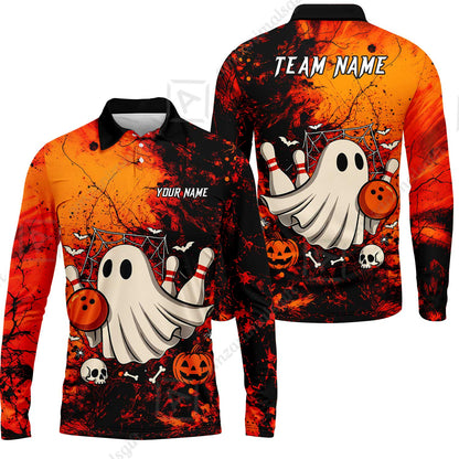 Customized Bowling Shirt, Halloween Ghost Boo Bowler, Personalized Polo Shirt For Players With Name & Team Name