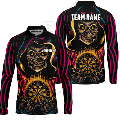 Custom Darts Team Jersey, Personalized Grim Reaper Dart Polo Shirt For Players With Name & Team Name