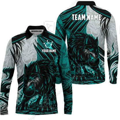 Custom Bowling Jersey Polo Shirt, Lone Wolf Strike & Emerald Frost, Custom Bowling Jersey Team Shirt For Players With Name & Team Name