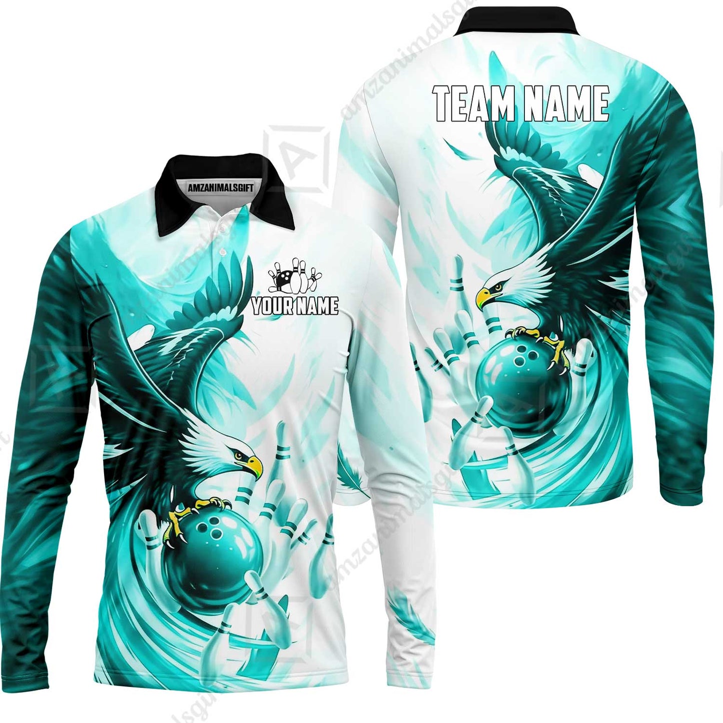 Custom Bowling Jersey Polo Shirt, Soaring Eagle, Custom Bowling Jersey Team Shirt For Players With Name & Team Name
