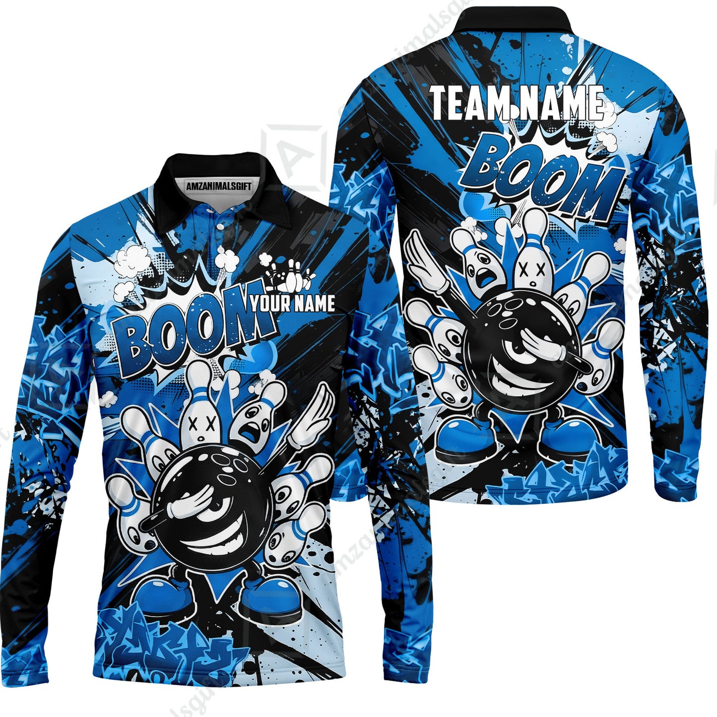 Custom Bowling Jersey Polo Shirt, Dabbing Cartoon Monster, Custom Bowling Jersey Team Shirt For Players With Name & Team Name