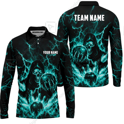 Custom Bowling Jersey Polo Shirt, Lightning Grim Reaper, Custom Bowling Jersey Team Shirt For Players With Name & Team Name