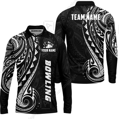 Custom Bowling Jersey Polo Shirt, Polynesian Maori Tribal Tattoo Bowling, Custom Bowling Jersey Team Shirt For Players With Name and Team Name