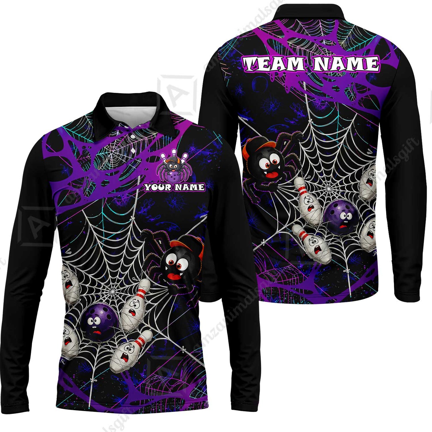 Custom Bowling Jersey Polo Shirt, Spider Bowling, Personalize Name and Team Name