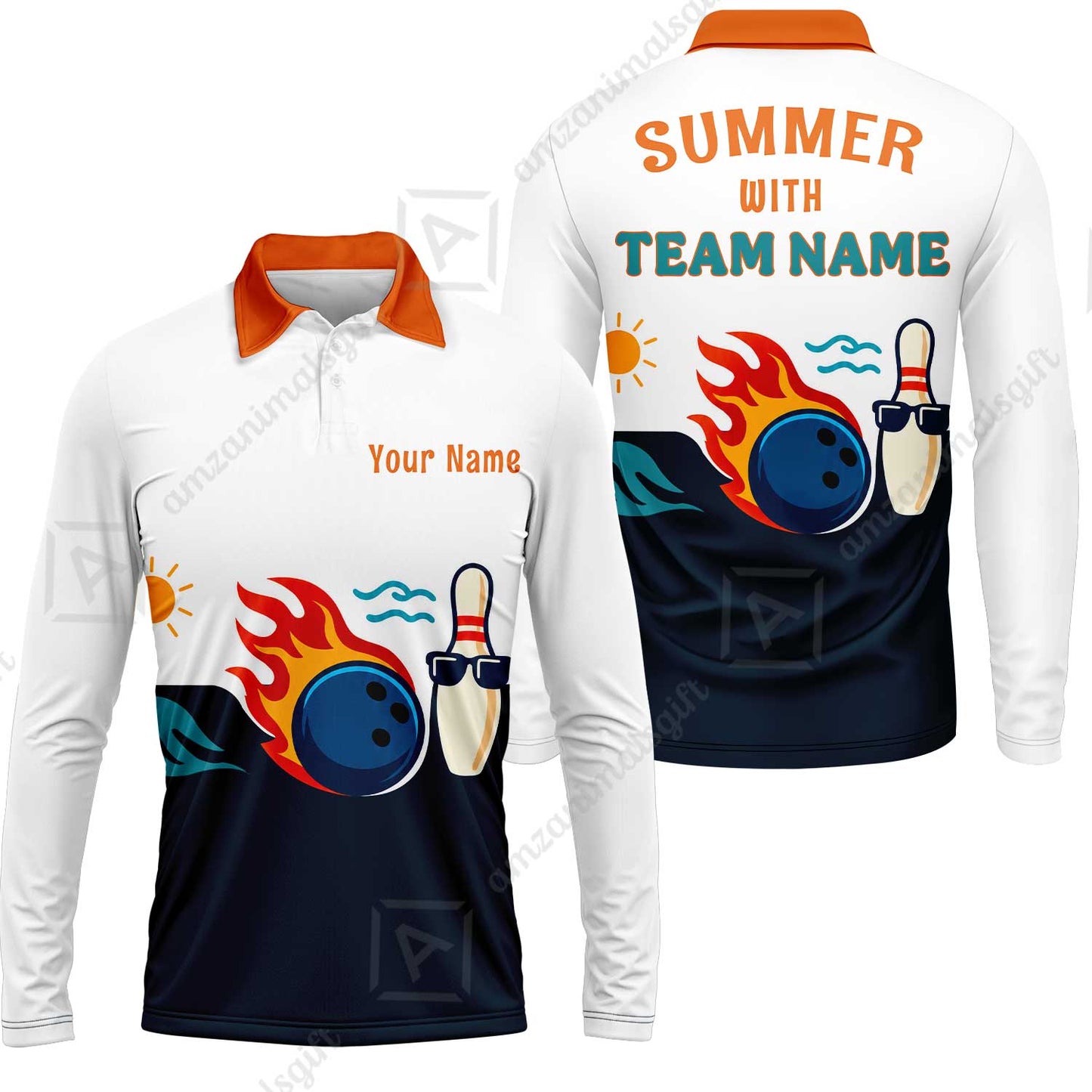 Custom Bowling Jersey Polo Shirt, Summer With The Fire, Custom Bowling Jersey Team Shirt For Players With Name and Team Name