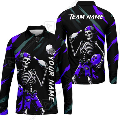 Customized Bowling Shirt, Bad Boy Skeleton Bowler, Personalized Polo Shirt For Players With Name & Team Name