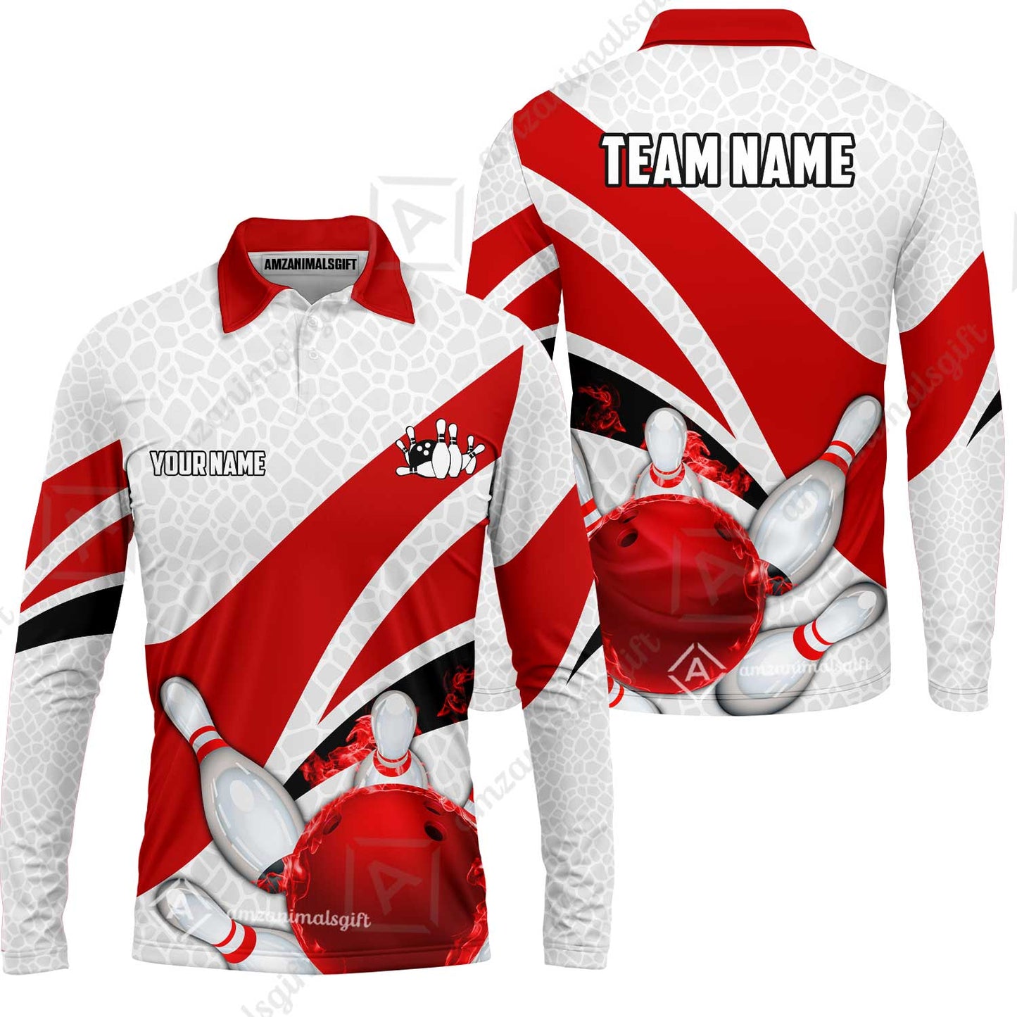 Custom Bowling Team Jersey, Ribbon Pattern Bowling Jersey Multicolor Polo Quarter-Zip Shirts, Bowling Uniforms Jerseys, Custom Name And Team Name