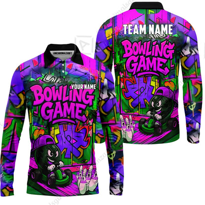 Custom Bowling Jersey Polo Shirt, Street Graffiti Go Kart Ball, Custom Bowling Jersey Team Shirt For Players With Name and Team Name