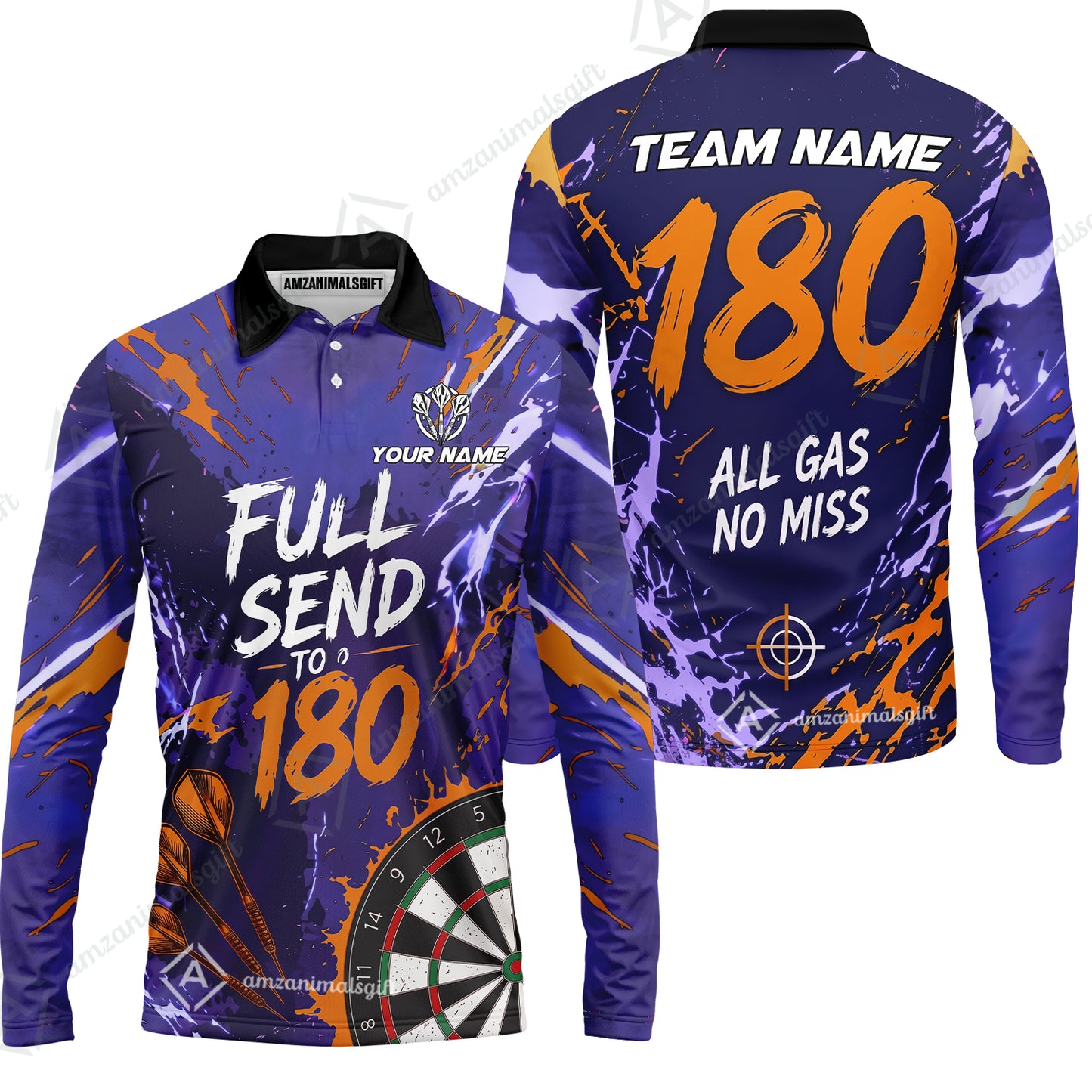 Customized Darts Team Jersey, Full Send To 180, All Gas No Miss, Personalized Polo Shirt For Players With Name & Team Name