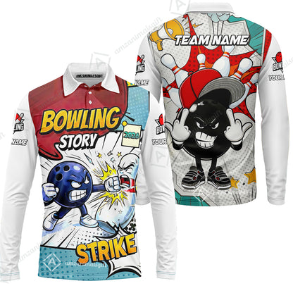 Customized Bowling Team Shirt, Comic Bowling Story Strike Cartoon, Bowling Uniforms, Personalized Name And Team Name