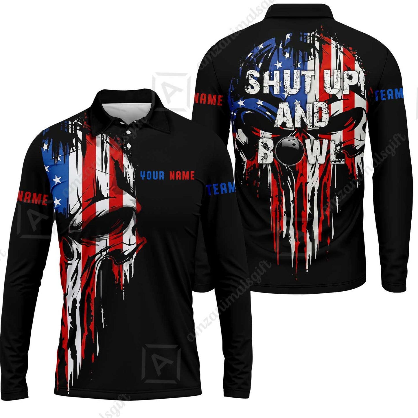 Custom Bowling Jersey Polo Shirt,  Skull Bowling, Custom Bowling Jersey Team Shirt For Players With Name and Team Name