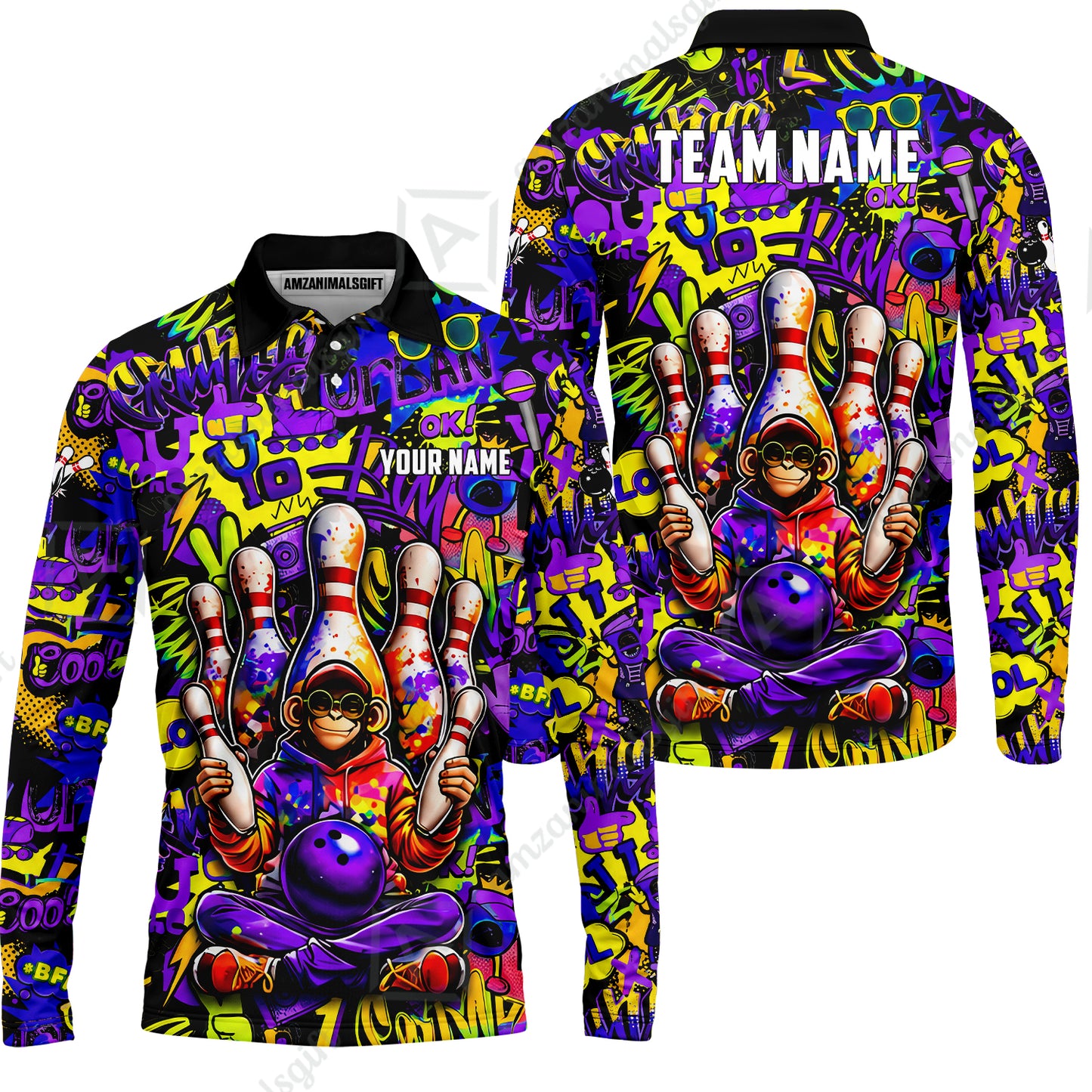 Custom Bowling Jersey Polo Shirt, Master Monkey Juggling, Custom Bowling Jersey Team Shirt For Players With Name & Team Name