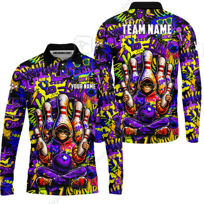 Custom Bowling Jersey Polo Shirt, Master Monkey Juggling, Custom Bowling Jersey Team Shirt For Players With Name & Team Name