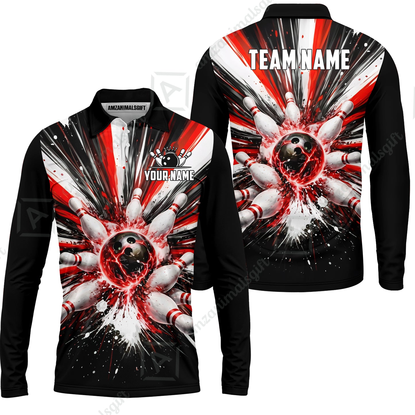Custom Bowling Jersey Polo Shirt, Electric Burst Explosion, Custom Bowling Jersey Team Shirt For Players With Name and Team Name
