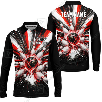 Custom Bowling Jersey Polo Shirt, Electric Burst Explosion, Custom Bowling Jersey Team Shirt For Players With Name and Team Name