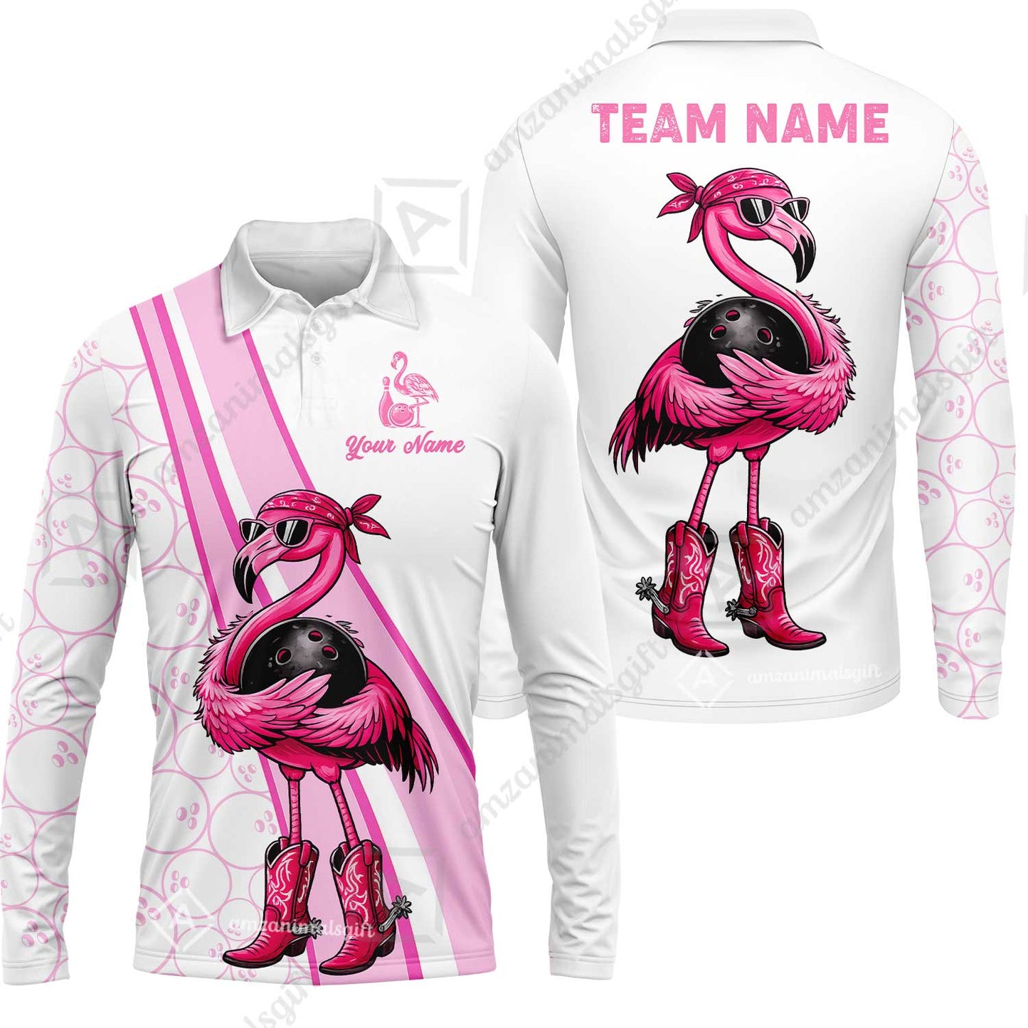 Custom Bowling Jersey Polo Shirt, Cowgirl Flamingo Bowling Custom Bowling Jersey Team Shirt For Players With Name & Team Name
