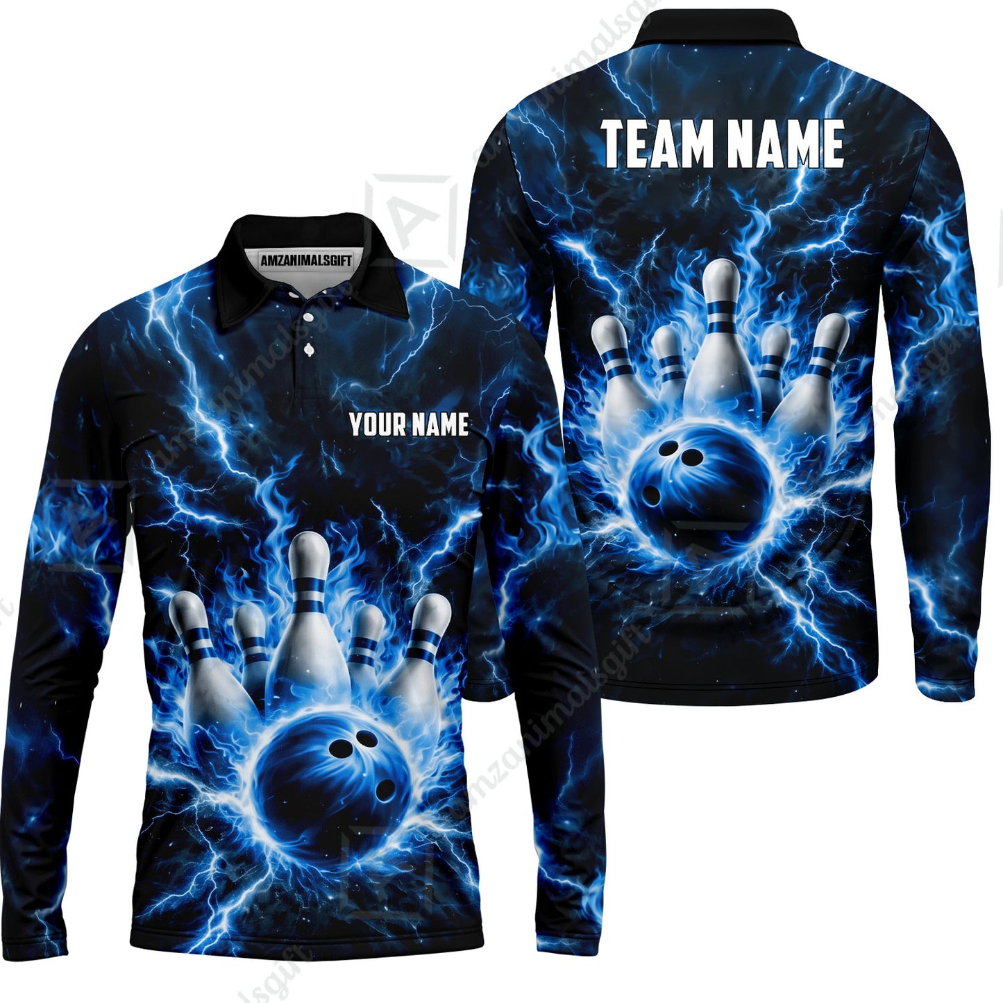 Custom Bowling Jersey Polo Shirt, Electric Lightning Storm Bowling, Custom Bowling Jersey Team Shirt For Players With Name and Team Name