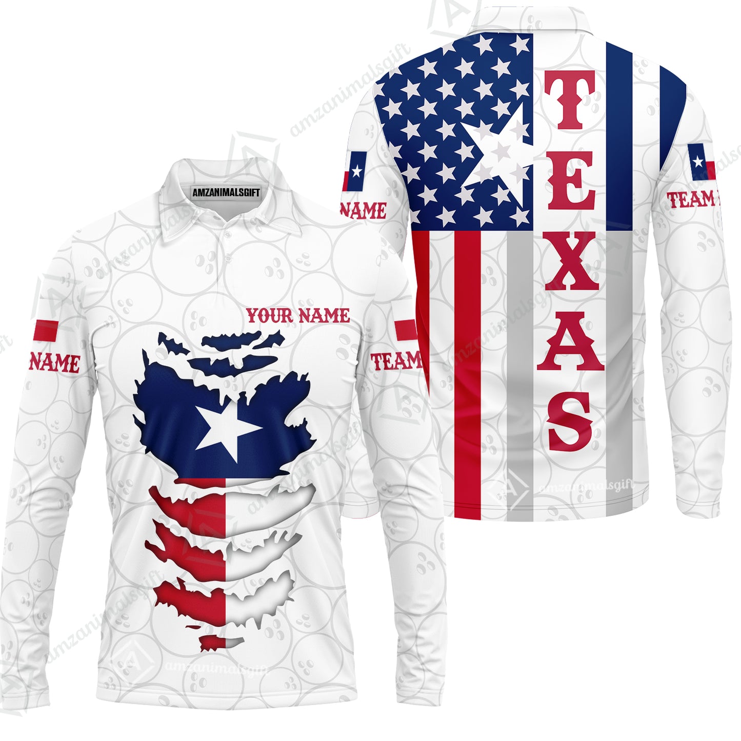 Custom Bowling Jersey Polo Shirt, Bowling Texas Flag Text, Custom Bowling Jersey Team Shirt For Players With Name and Team Name