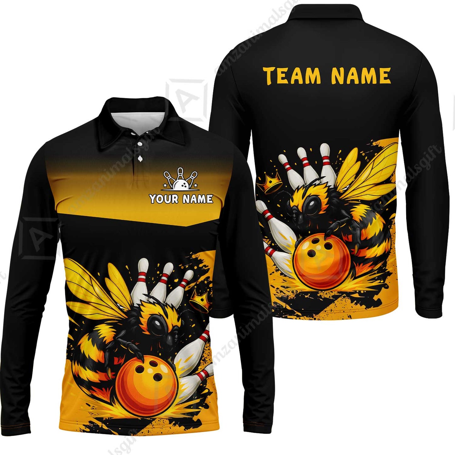 Custom Bowling Jersey Polo Shirt, Aggressive Yellow Jacket Swarm, Custom Bowling Jersey Team Shirt For Players With Name and Team Name