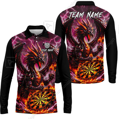 Custom Darts Jersey Polo Shirt, Dragon Fire Darts, Custom Dart Jersey Team Shirt For Players With Name & Team Name