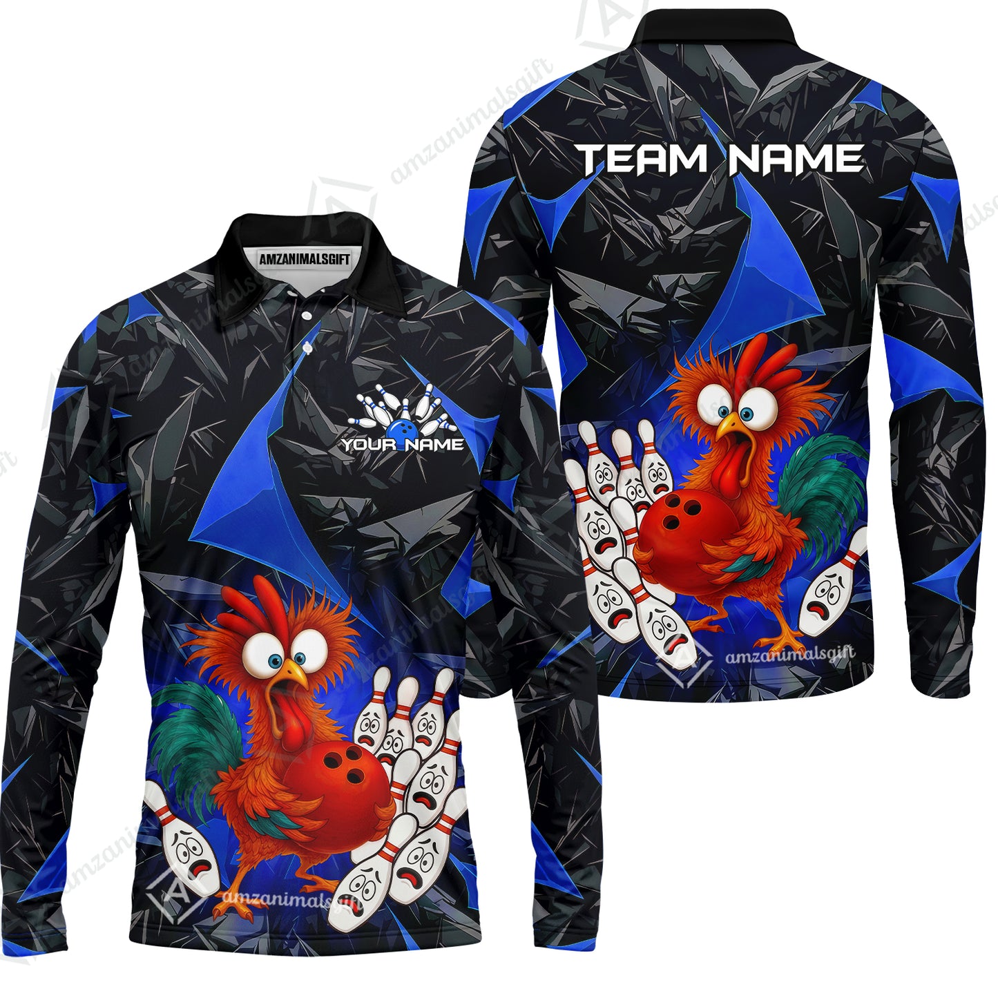Custom Bowling Jersey Polo Shirt, Crazy Chicken Bowling Custom Bowling Jersey Team Shirt For Players With Name & Team Name