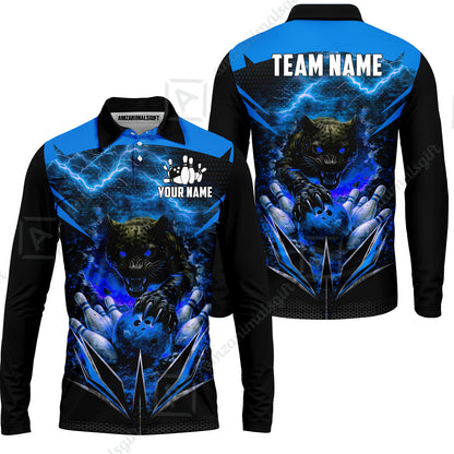 Custom Bowling Jersey Polo Shirt, Electric Panther Bowling, Personalized Name & Team Name