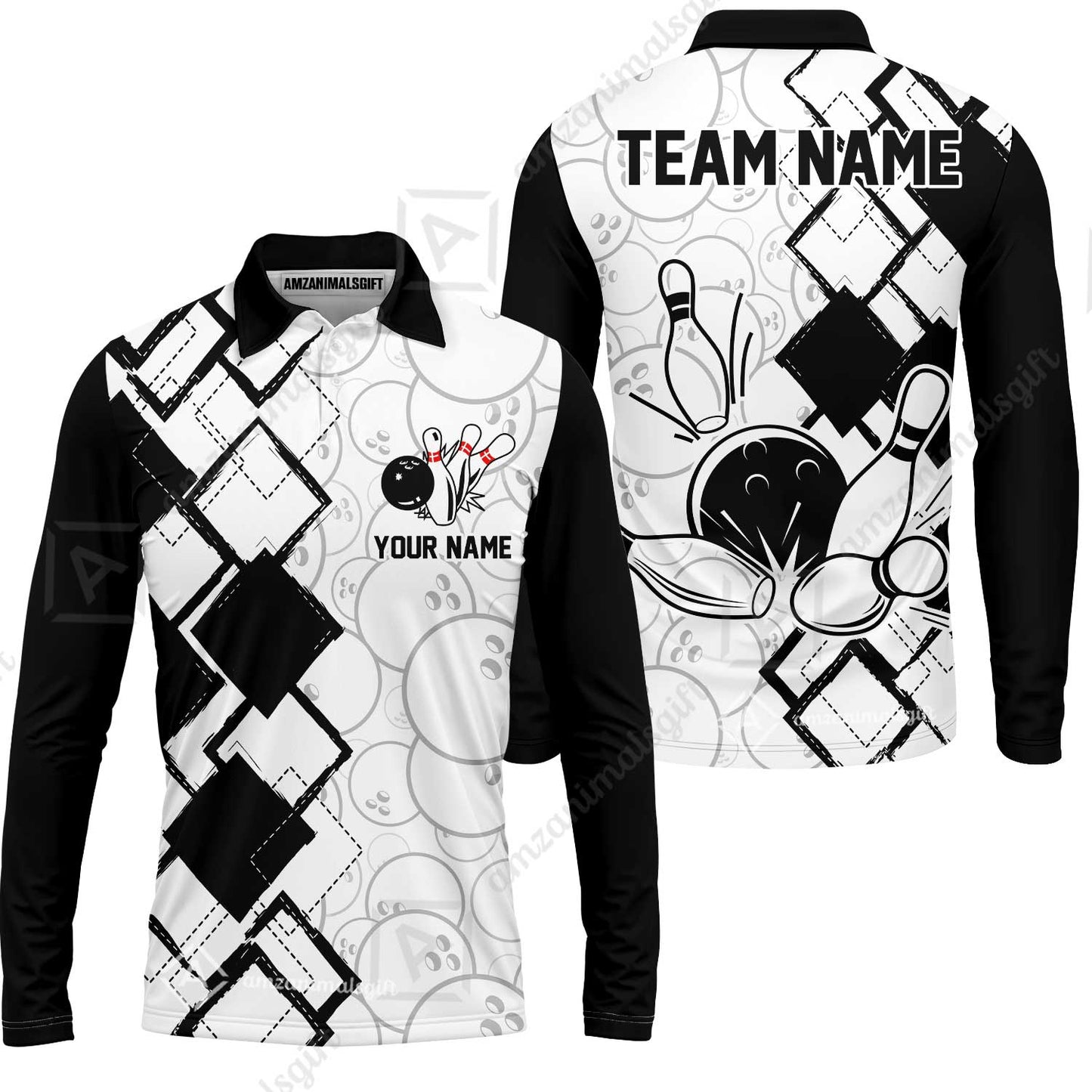 Custom Bowling Team Jersey League Bowling Unisex Polo Shirts, Bowling uniforms Ball & Pins Personalized Bowling Name And Team Name