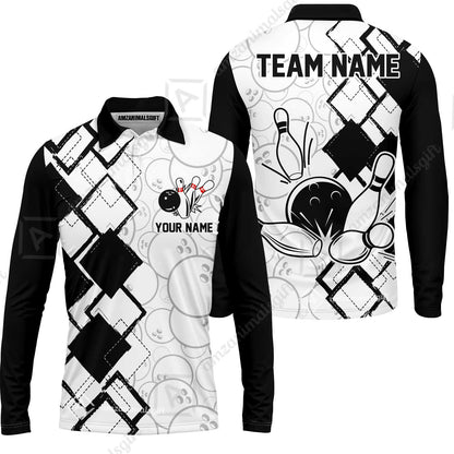 Custom Bowling Team Jersey League Bowling Unisex Polo Shirts, Bowling uniforms Ball & Pins Personalized Bowling Name And Team Name