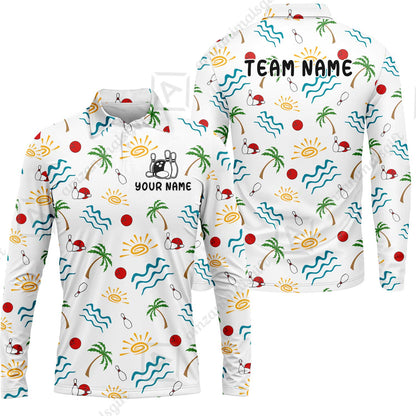 Custom Bowling Jersey Polo Shirt, Tropical Hand-Drawn Summer Doodle, Custom Bowling Jersey Team Shirt For Players With Name and Team Name
