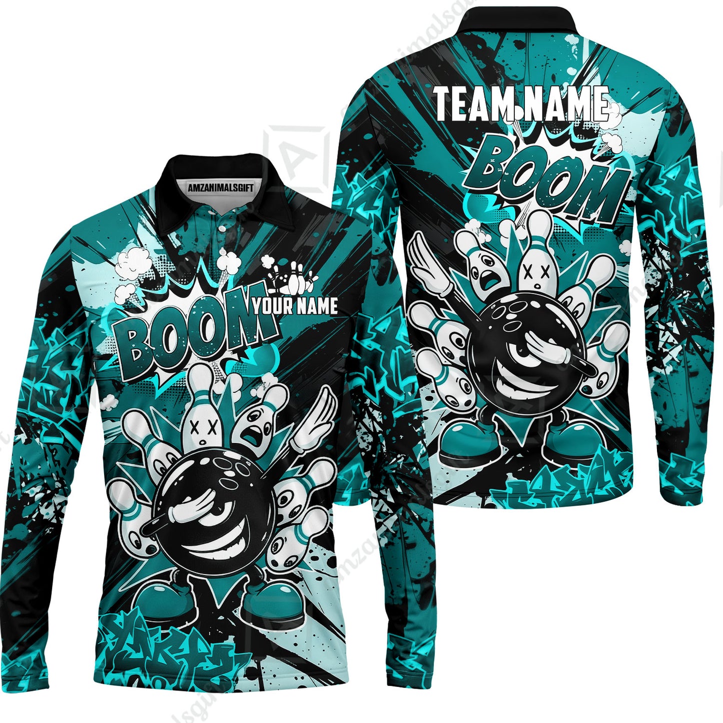 Custom Bowling Jersey Polo Shirt, Dabbing Cartoon Monster, Custom Bowling Jersey Team Shirt For Players With Name & Team Name