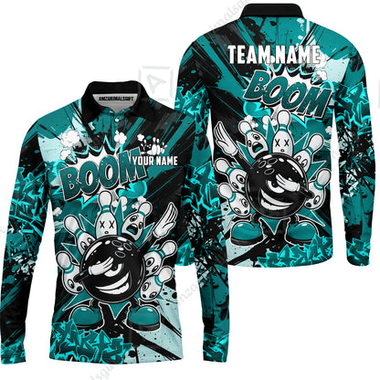 Custom Bowling Jersey Polo Shirt, Dabbing Cartoon Monster, Custom Bowling Jersey Team Shirt For Players With Name & Team Name
