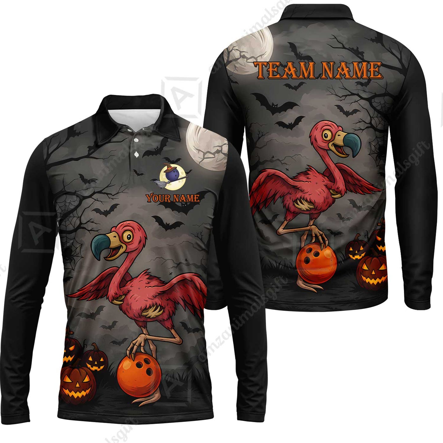 Customized Halloween Zombie Flamingo Bowling Jersey, Custom Name And Team Name For Bowlers
