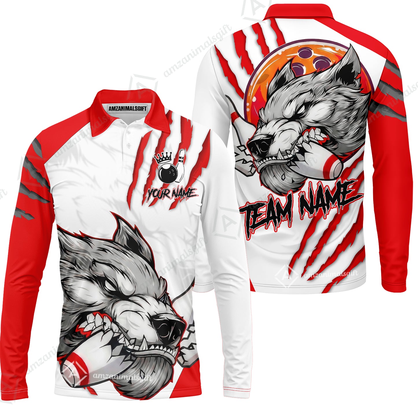 Customized Bowling Jerseys, Fierce Wolf Artwork Scratch, Uniform Bowling - Personalized Name And Team Name