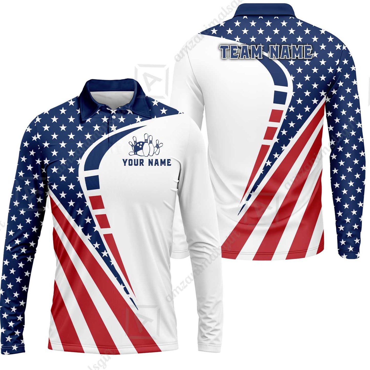 Custom Bowling Jersey Polo Shirt, 4th of July Patriotic Bowling, Custom Bowling Jersey Team Shirt For Players With Name & Team Name