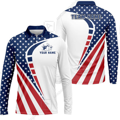 Custom Bowling Jersey Polo Shirt, 4th of July Patriotic Bowling, Custom Bowling Jersey Team Shirt For Players With Name & Team Name