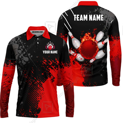Custom Bowling Jersey Polo Shirt, Fire Ball Bowling, Custom Bowling Jersey Team Shirt For Players With Name & Team Name