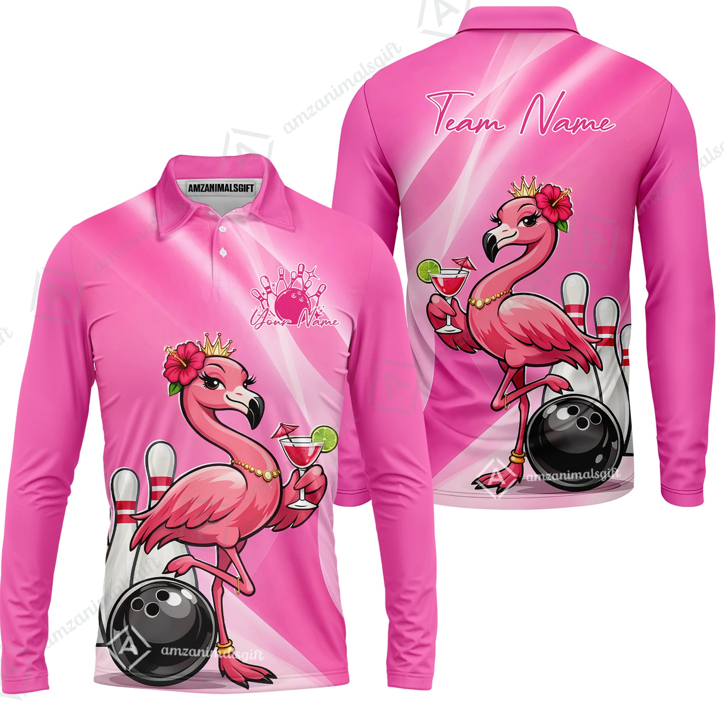 Custom Bowling Jersey Polo Shirt, Flamingo Queen Bowling, Custom Bowling Jersey Team Shirt For Players With Name & Team Name