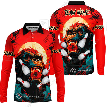 Custom Bowling Team Jerseys Polo Shirts, Bowling uniforms Godzilla KingKong Pattern Personalized Name And Team Name