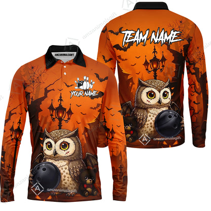 Custom Bowling Jersey Polo Shirt, Owl In Halloween, Personalized Name And Team Name